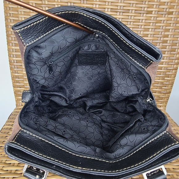 Fossil Shoulder Bag Handbag Purse Patchwork Leather Suede Black Brown Burgundy - Picture 14 of 16